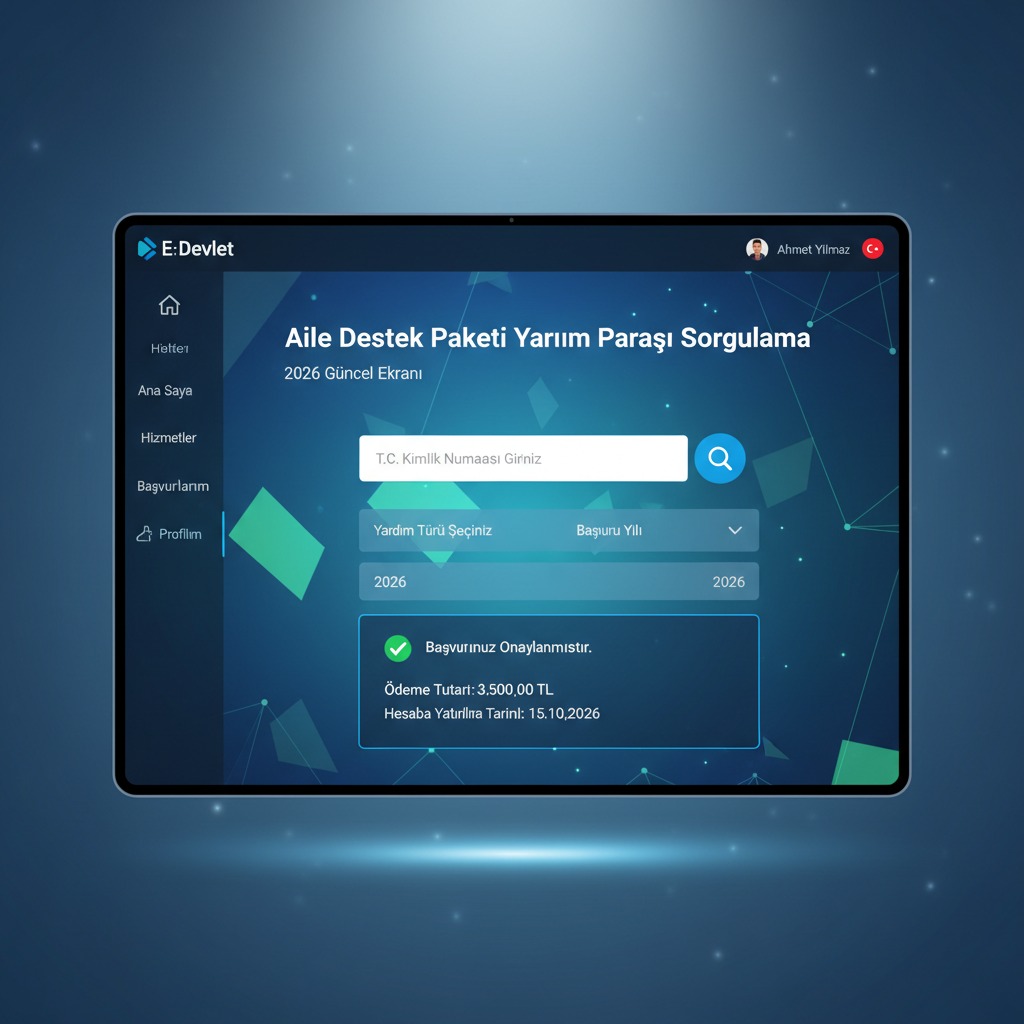 E-Devlet arayüzünde 2026 yılı aile destek paketi yardım parası sorgulama ve onaylanan ödeme bilgisini gösteren bir ekran.